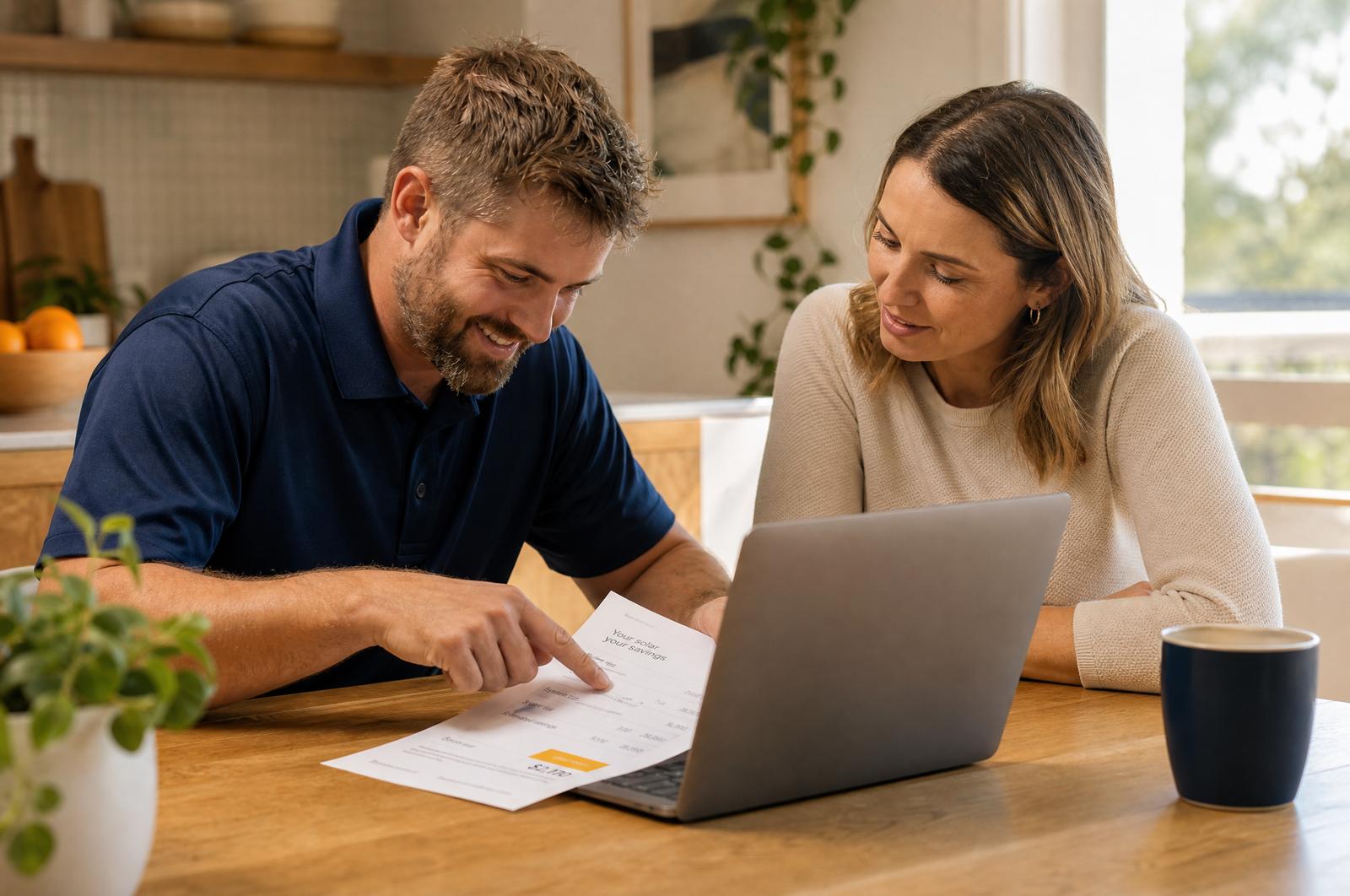 An Australian homeowner reviewing a solar quote at a table